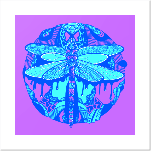 Blue Circle of the Dragonfly Wall Art by kenallouis